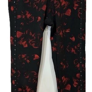 Elegant Black and Red Floral Leggings